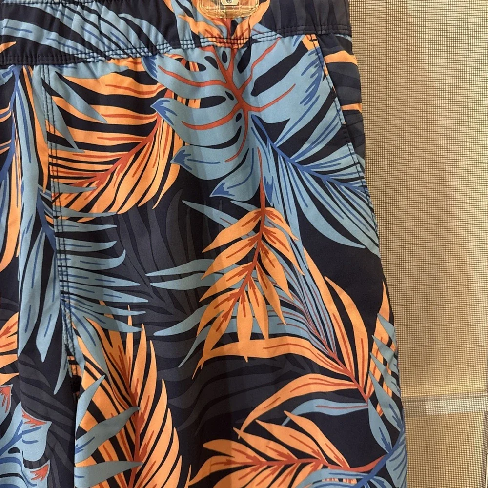 Speedo Swim Trunks Men's XL Blue Orange Tropical Print Elastic‎ Waist